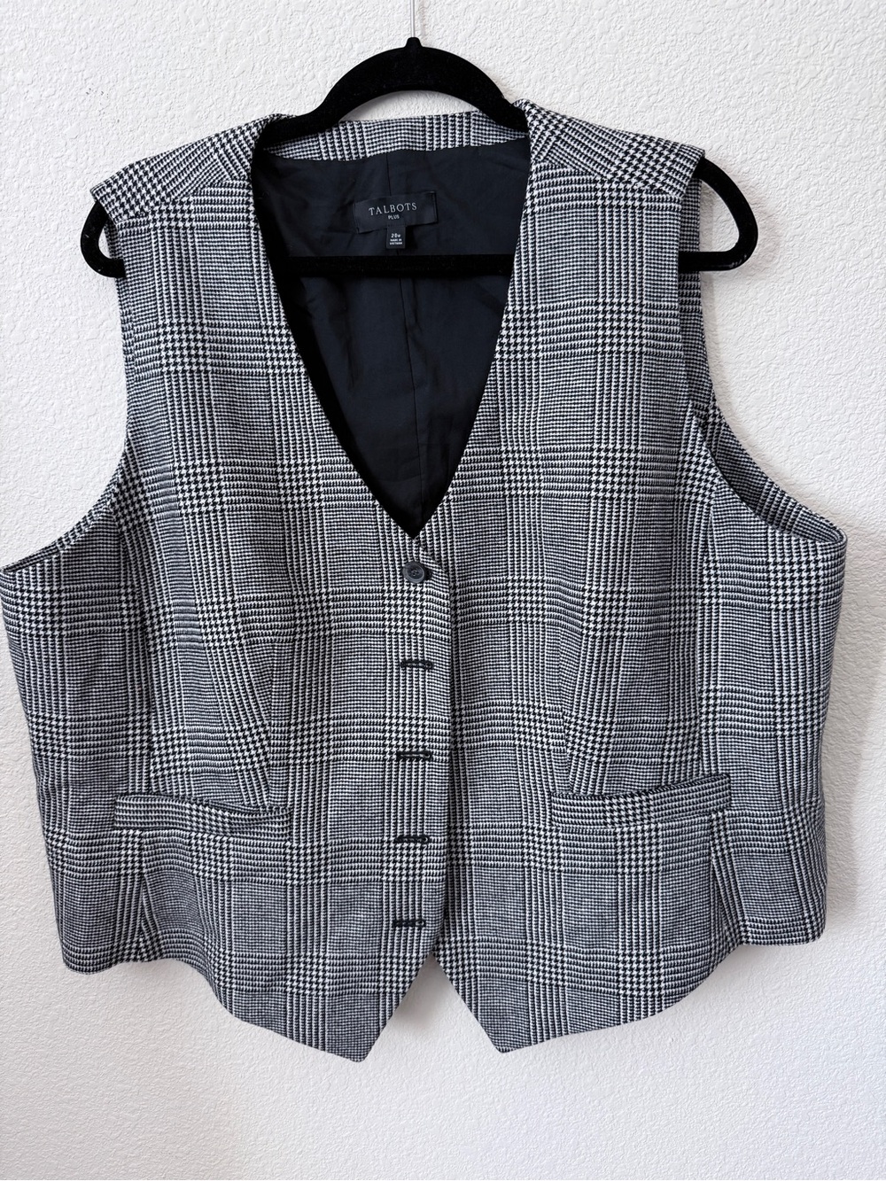 Talbots Glen Plaid Vest in Black and White
